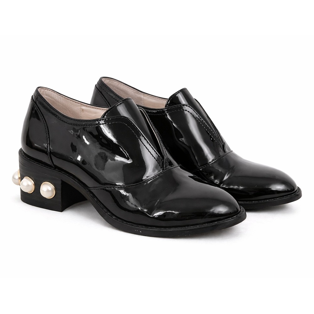 Louise Et Cie Big Kids 2.5 or 3 Womens 4 Black Patent Leather Pearl Block Shoes